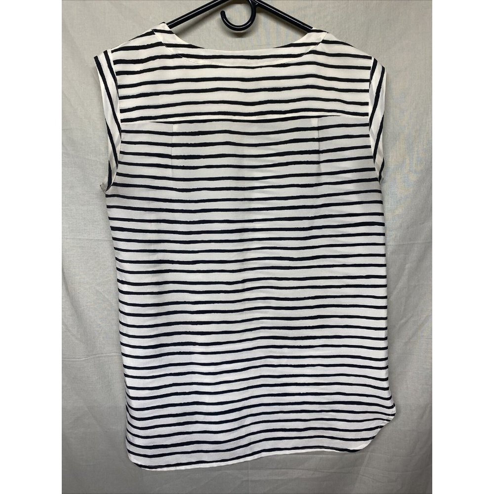 J. Crew Womens Sleeveless Blouse Shirt Tank Top Black Stripe XS Scoop Neck Light - Picture 5 of 5